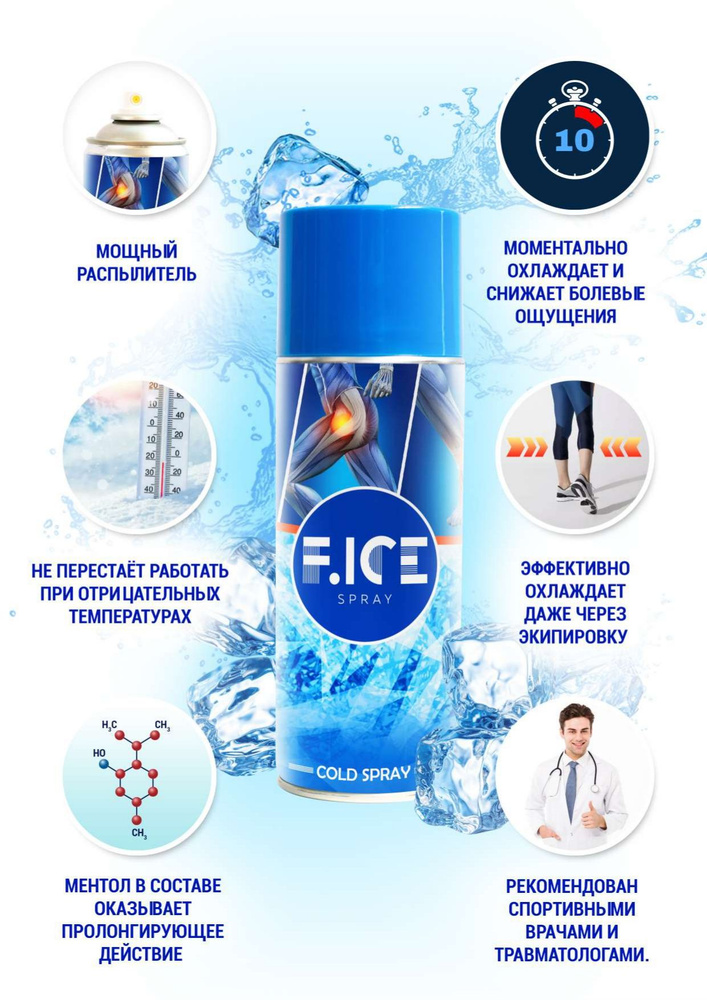 Спортивная заморозка охлаждающий спрей F.ICE SPRAY при ушибах и ...