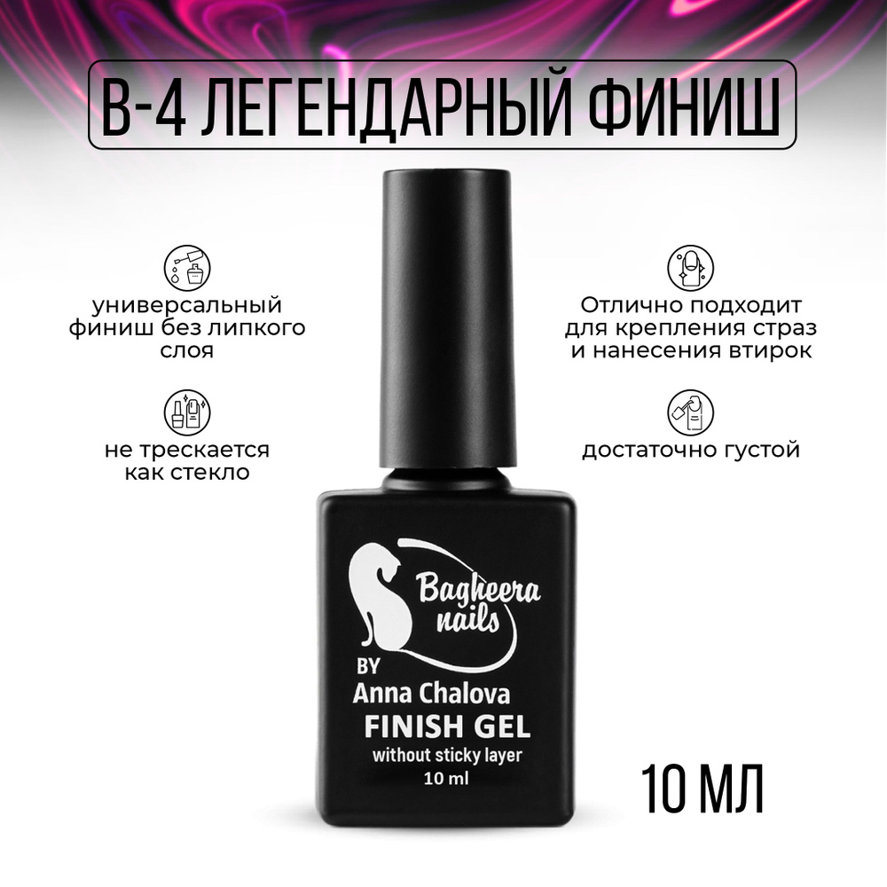 Bagheera Nails топ для гель лака для ногтей без липкого слоя для маникюра для втирок B-4,10 мл  #1