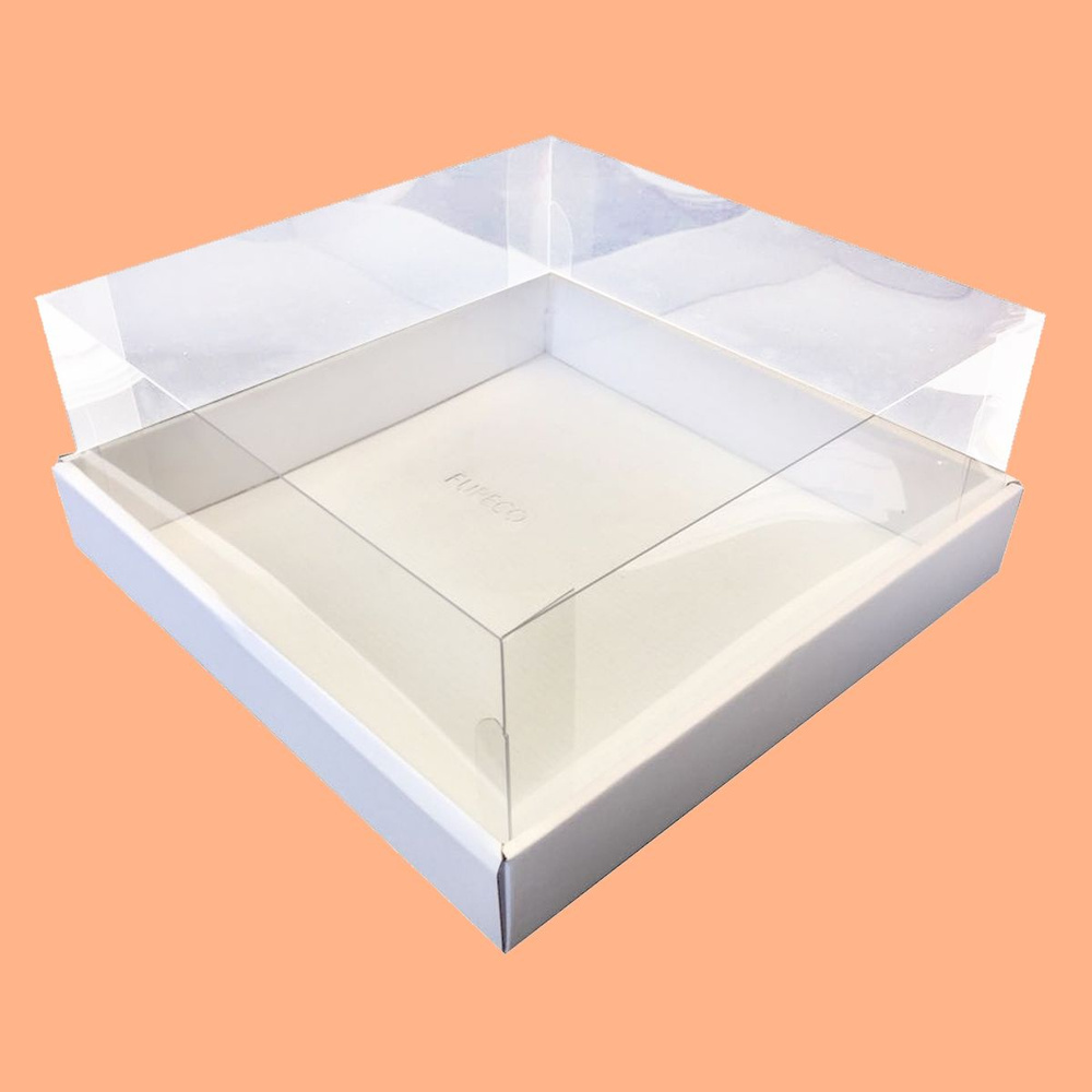 Упаковка для торта премиум белая, до 2 кг торта/ с прозрачной пластиковой крышкой/ Внутренний размер #1