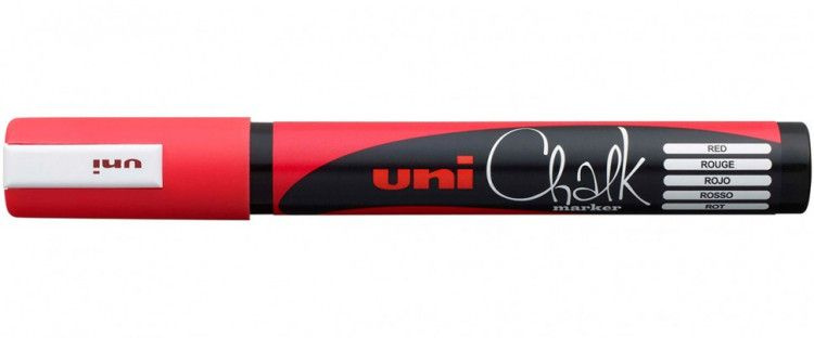 Меловой маркер - жидкий мел Uni Chalk PC-5M пулевидный наконечник 1.8-2.5 мм Красный,  #1