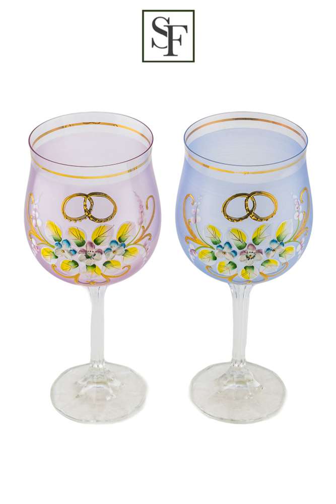 Свадебный набор из 2-х бокалов 350 мл BOHEMIA "Diana", матовый /голубой/розовый с лепкой, 2 шт, стекло, #1