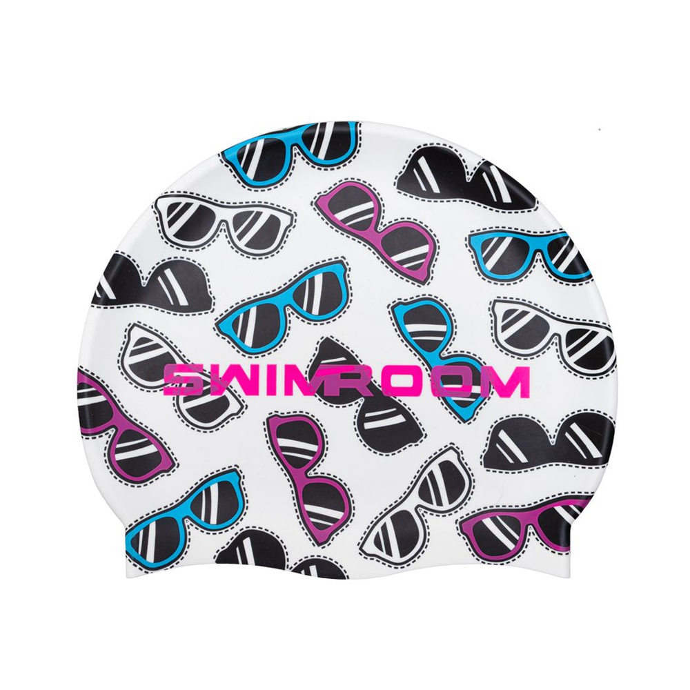 Силиконовая шапочка для плавания / бассейна SwimRoom "Glasses", цвет Белый/Розовый  #1