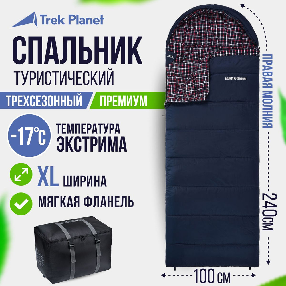 Спальник туристический/Спальный мешок TREK PLANET Belfast XL Comfort, зимний широкий с фланелью, правая #1