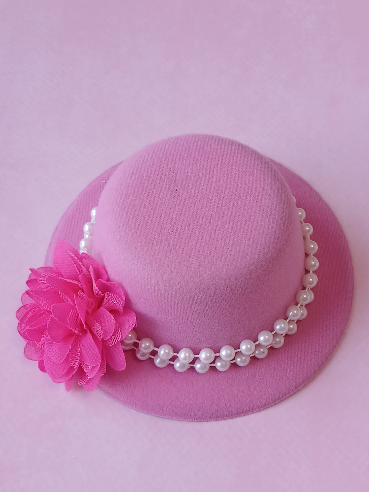 Шляпка на заколках Элегант, Розовая шляпка, малиновый цветок  #1