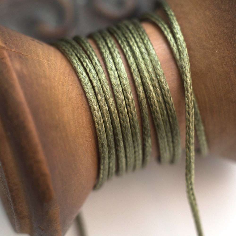 Шнур вощеный 1 мм 20 метров для шитья / рукоделия / браслетов, цвет зеленый хаки  #1