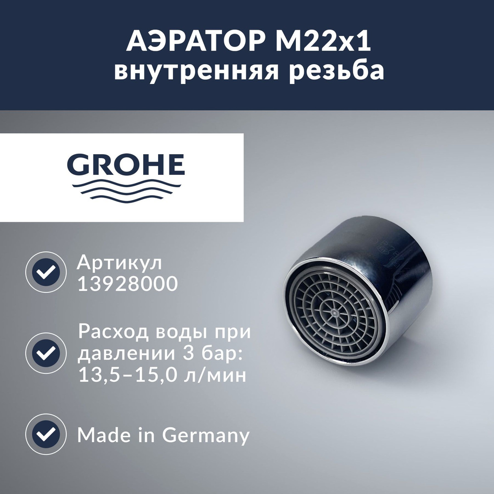 Аэратор 15 л/мин с резьбой М22 Grohe (13928000) #1