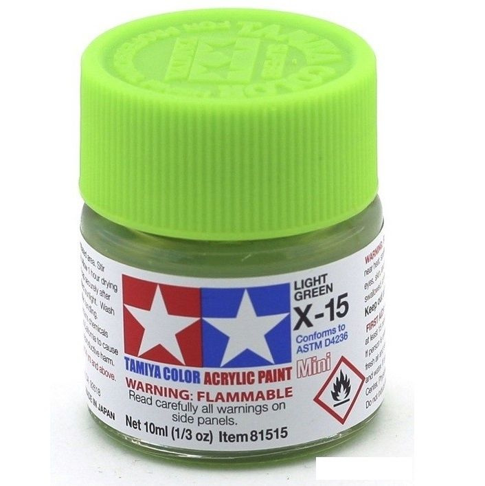 Краска акриловая X-15 Light Green gloss, acrylic paint mini 10 ml. (Светлый зелёный глянцевый) Tamiya #1