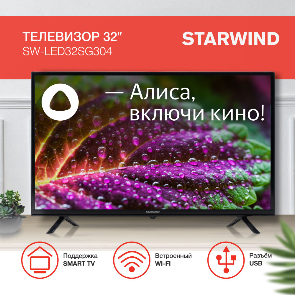 STARWIND Телевизор с Алисой и Wi-Fi SW-LED32SG304 32.0" HD, черный #1