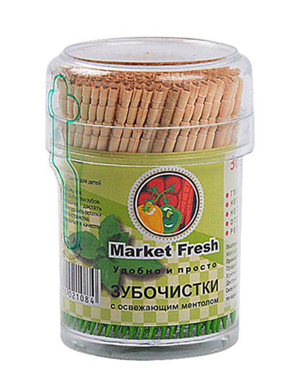 Market Fresh Зубочистки деревянные Рельфный кончик, мята, 300 шт  #1