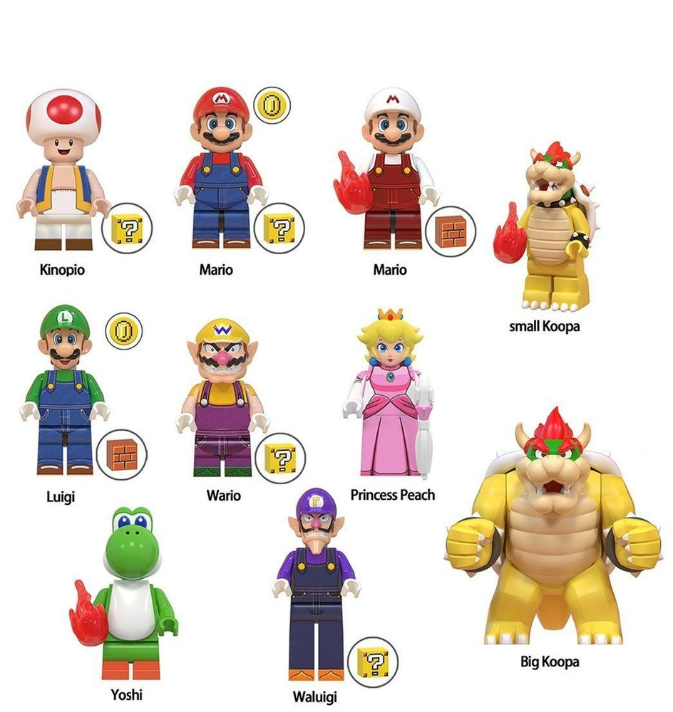 Набор минифигурок Марио Йоши / Mario совместим с конструкторами лего 10шт (4.5см, пакет) WM6103  #1