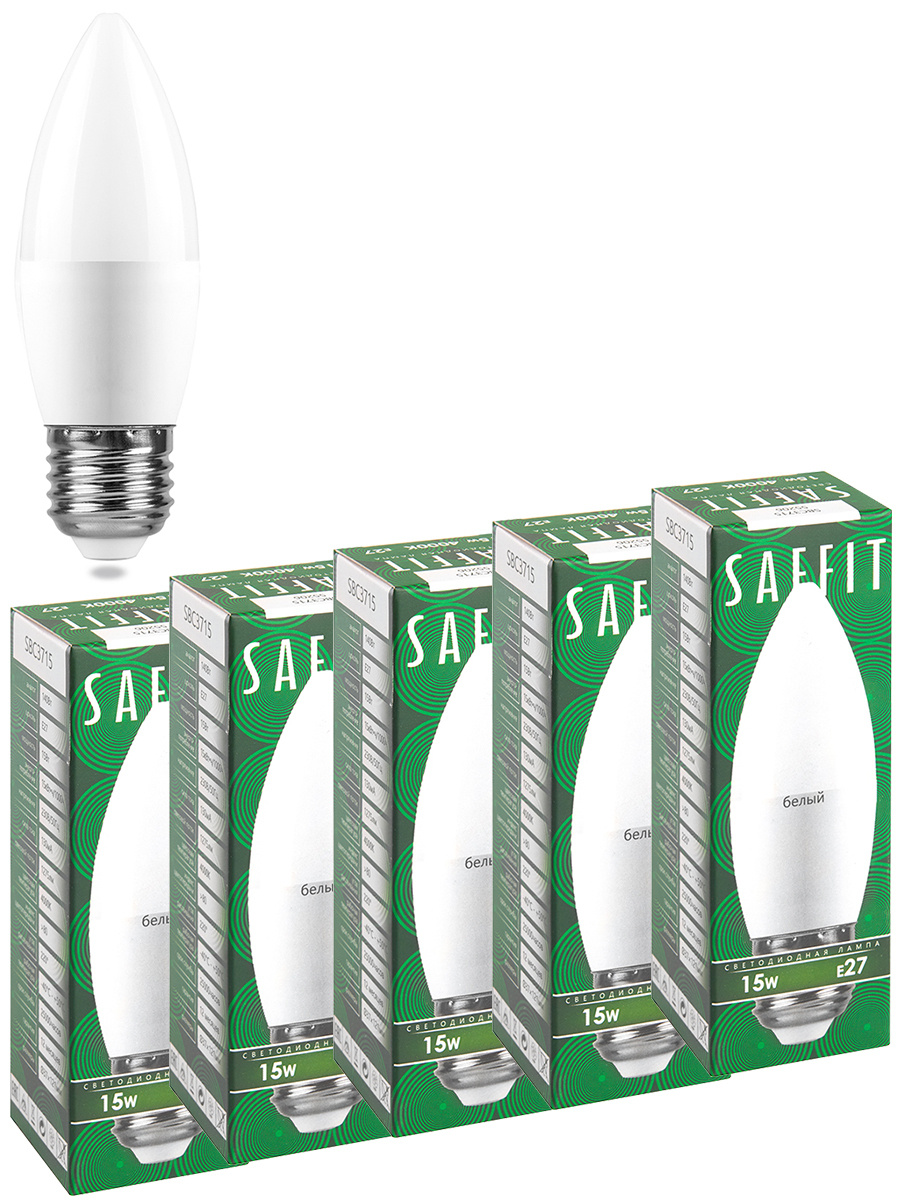 Лампа светодиодная SAFFIT SBC3715 Свеча E27 15W 4000K 55206 - 5 штук