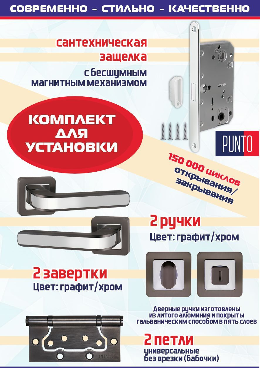 Ручка NOVA QR GR/CP-23 графит/хром  + защелка магнитная + фиксатор + 2 петли без врезки