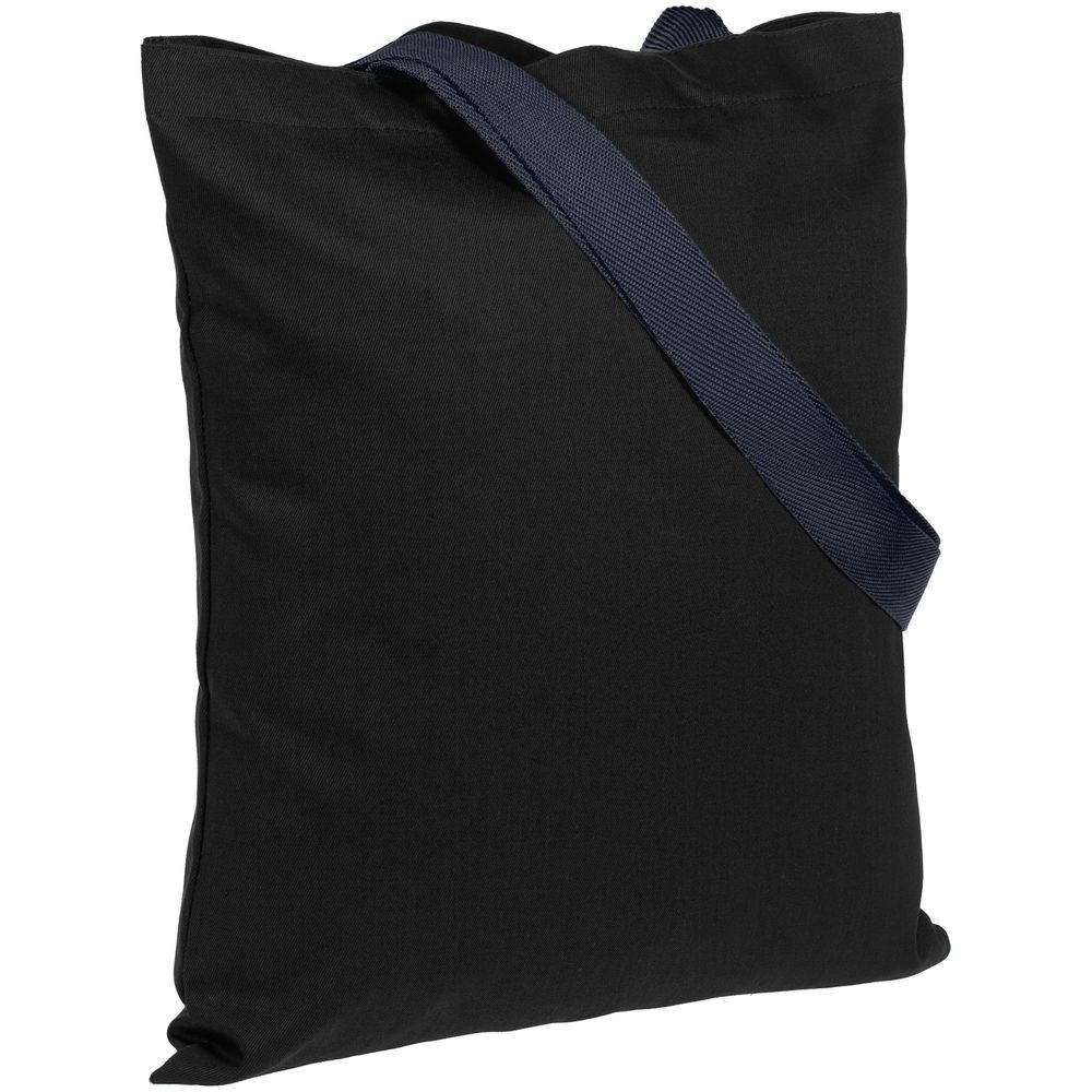 Холщовая сумка школьная мешок для сменки BrighTone, черная с темно-синими ручками  #1