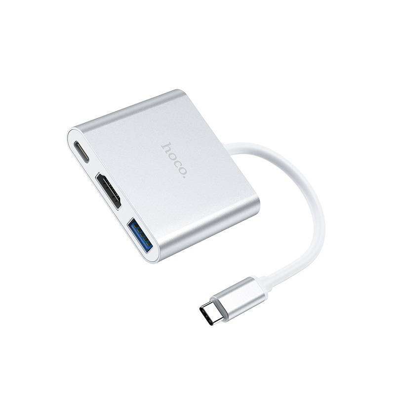 Хаб Hoco Type-C HB14 Easy use USB-C на USB3.0 + HDMI + PD, серебряный #1