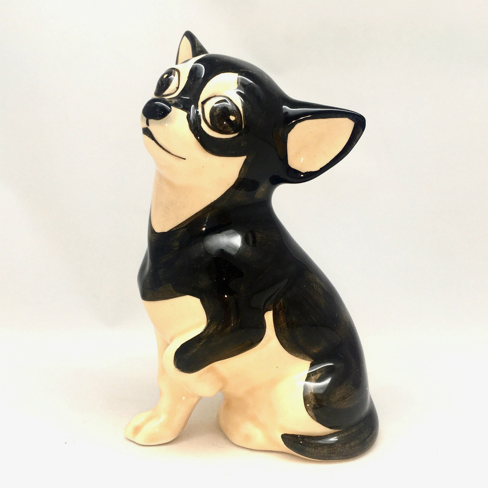 Статуэтка фарфоровая декоративная собака чихуахуа черно-подпалая  #1