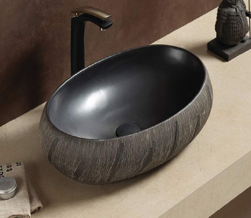 Раковина для ванной / Раковина накладная черная CeramaLux J2102 под камень без перелива  #1