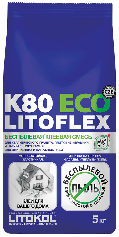 LITOKOL Клей для плитки беспылевой LITOFLEX K80 ECO Серый 5 кг #1