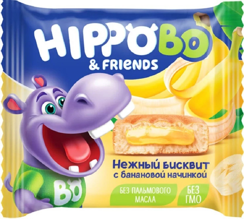 Бисквитное пирожное HIPPO BO & friends с банановой начинкой,12шт по 32 г  #1