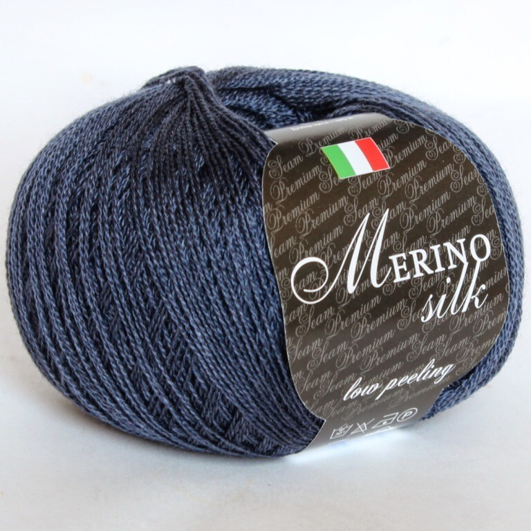 Пряжа Merino Silk цвет 38 пепельный темно-синий, 2шт*(670м/50г), 75% мериносовая шерсть 25% шелк  #1