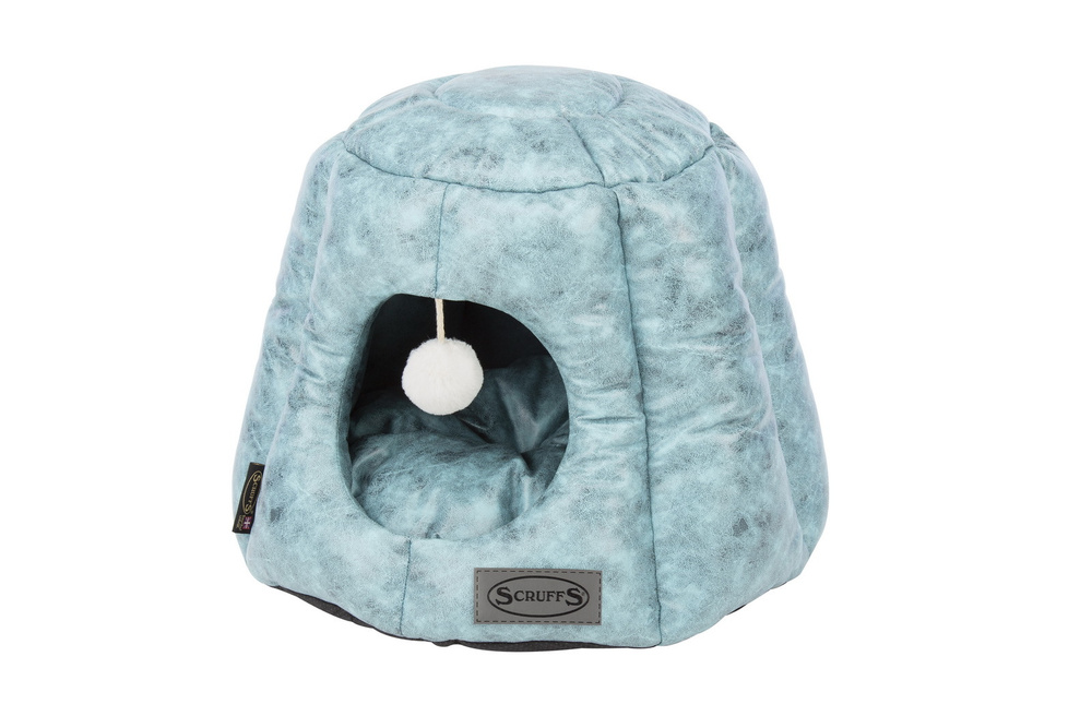 Лежак - домик для кошек SCRUFFS "Knightsbridge Cat Igloo", экокожа, бирюзовый, 48x48x38см (Великобритания) #1