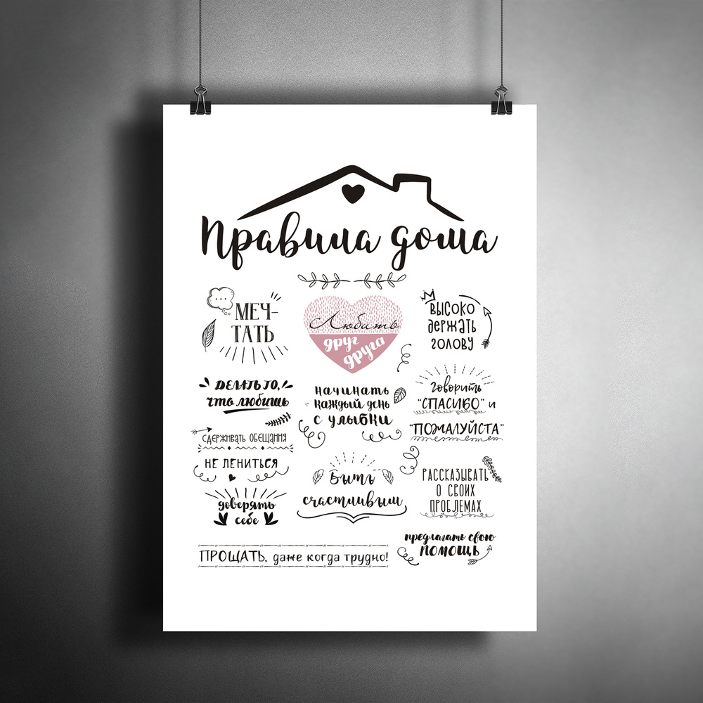 Постер плакат для интерьера "Правила Дома для семьи. Подарок на новоселье" / Декор дома, гостинной. A3 #1