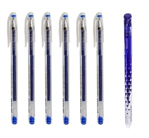 Ручка гелевая Crown "Hi-Jell" СИНЯЯ 0,5 мм ( 6 шт. ) + ПОДАРОК ручка СТИРАЕМАЯ "Магия" синяя  #1