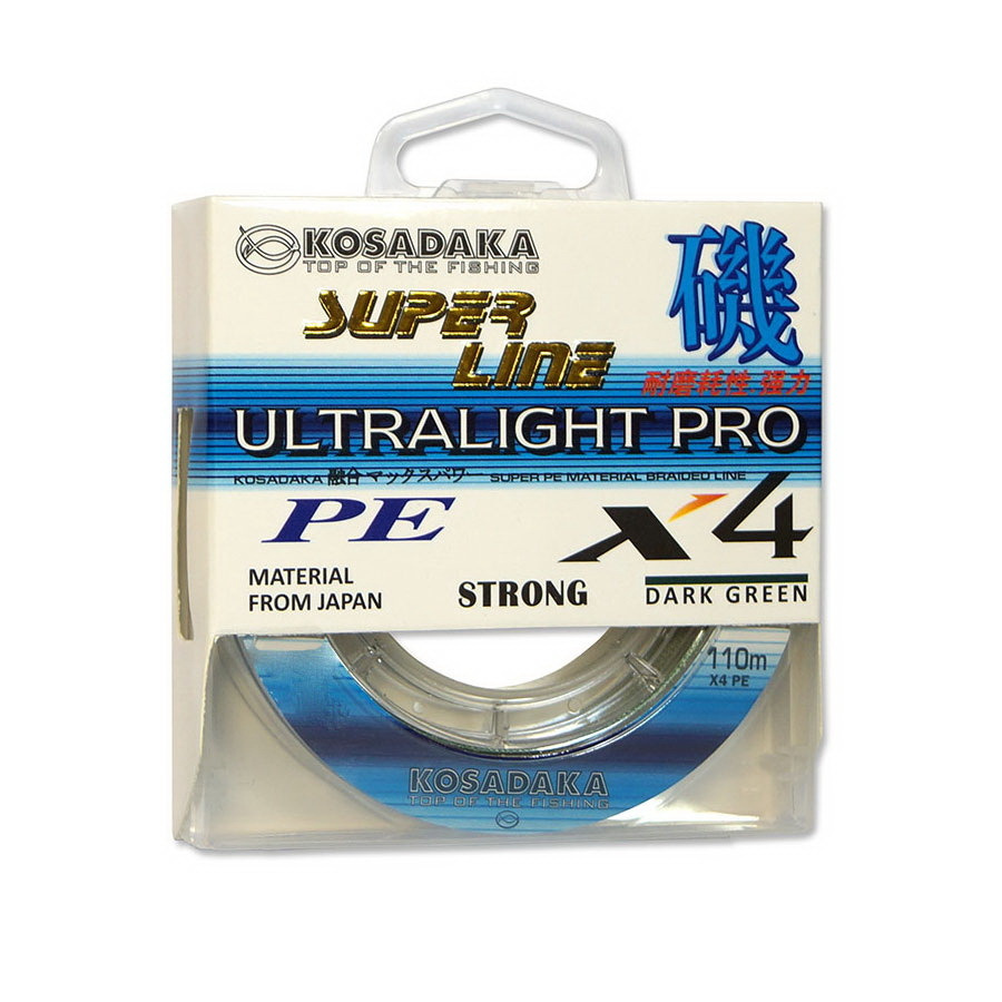 Шнур плетен. Kosadaka "SUPER LINE PE X4 Ultralight PRO" 110м, цв.dark green; 0,04 мм; 2,70 кг  #1