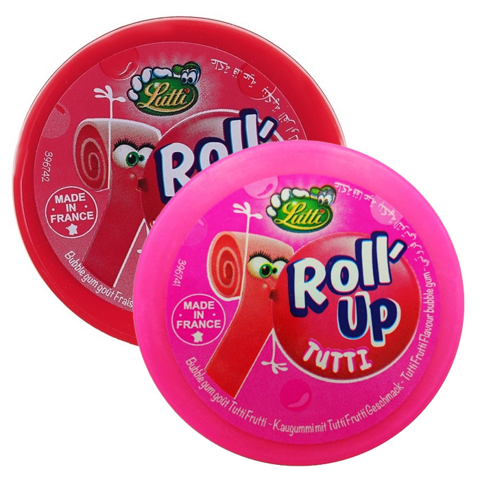 Жевательная резинка Lutti Tubble Gum Roll Up - набор 2 вкуса (тутти-фрутти, клубника) (Франция), 29 г #1