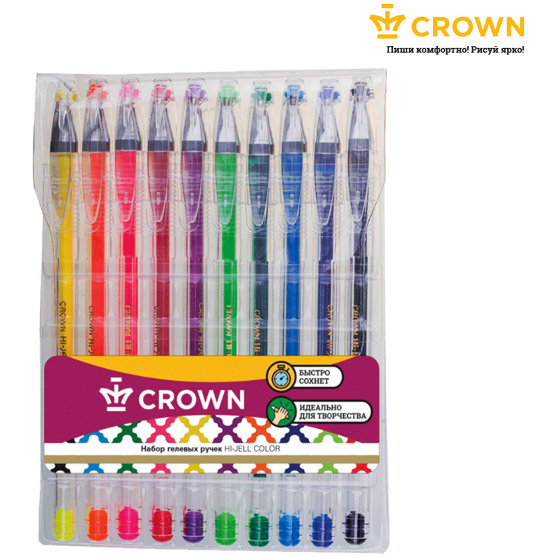 Ручки для школы гелевые цветные / Набор ручек для девочек 10 цветов, комплект для рисования Crown "Hi-Jell #1