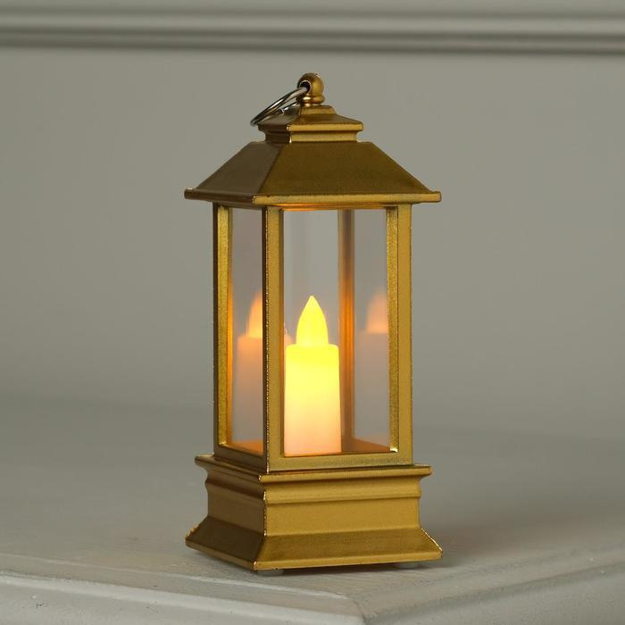 Светодиодная фигура Золотистый фонарь со свечкой 5.5х13х5.5 см, пластик, батарейки AG13х3, свечение тёплое #1