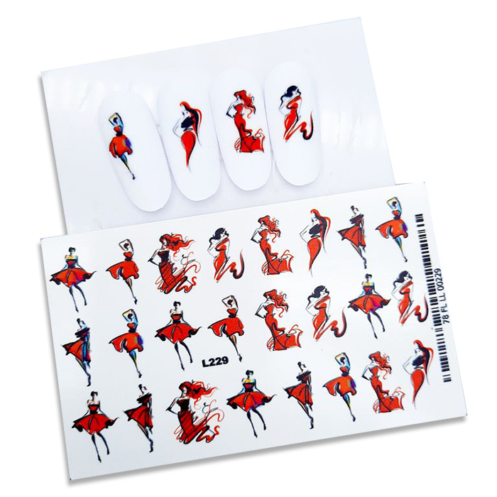 iNVENT PRiNT, слайдер дизайн / водные наклейки для ногтей / наклейки на ногти Девушки в красном, L-229 #1