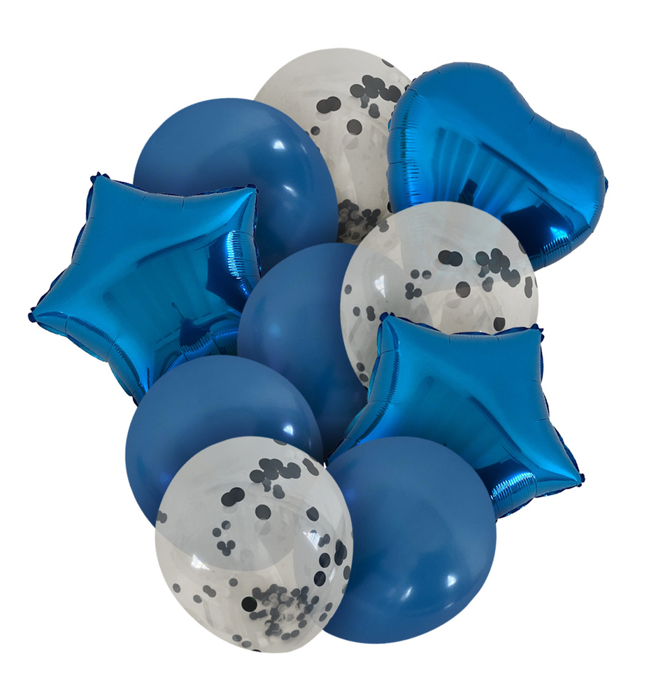 Набор воздушных шаров из фольги и латекса с конфетти 10 штук синий  #1