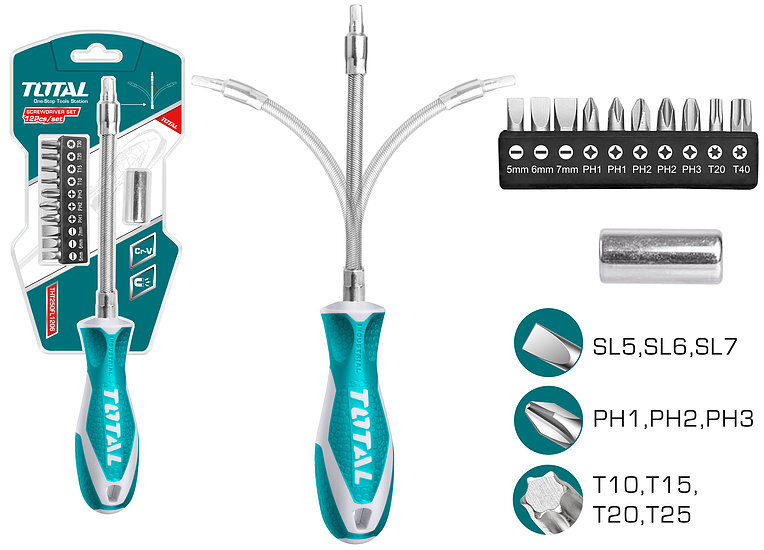Отвертка с гибким стержнем и насадками 10 бит TOTAL #1