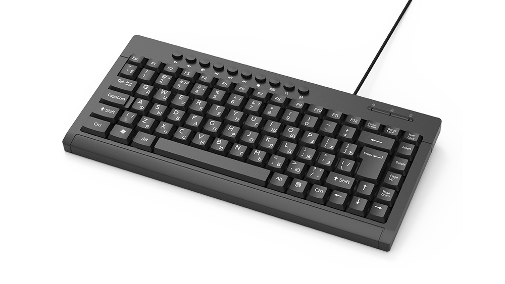 Компактная мультимедийная мини клавиатура проводная USB Ritmix RKB-104, черный, мембранная, клавиш - #1
