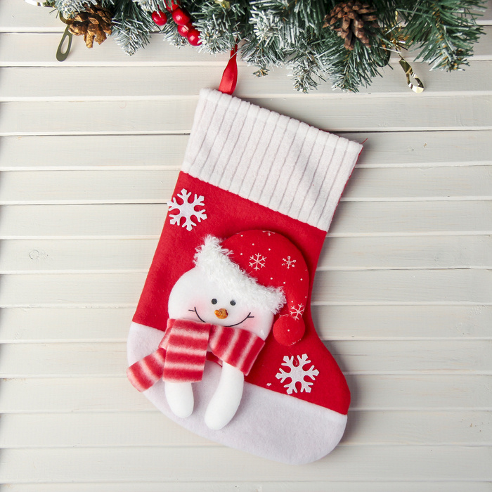Носок для подарков "Снегопад" Снеговик, 18х26 см, бело-красный  #1