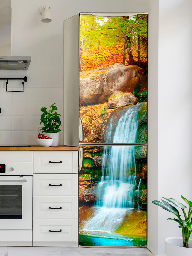 Большой магнит на холодильник "Осенний водопад" 60*200см. Магнит плакат для дома, интерьерные магниты, #1