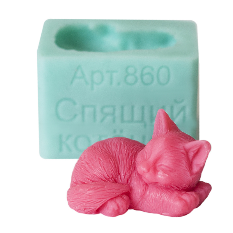 Силиконовый молд "Спящий котенок" для мыла, гипса, шоколада, бетона, свечей Выдумщики  #1