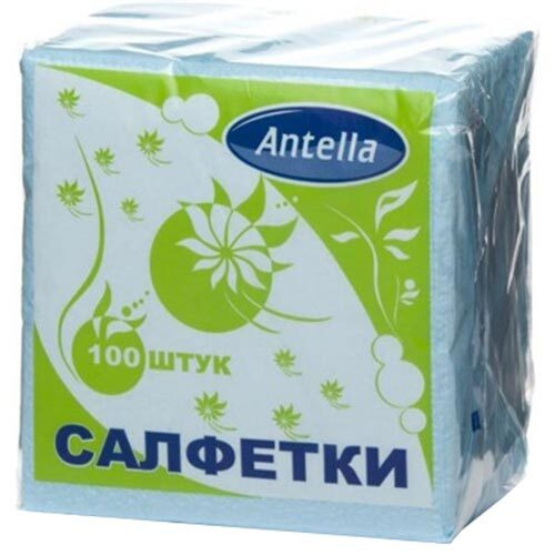 Салфетки бумажные Antella, 1-слойные, цвет голубой, 24х24 см, 100 шт, 3 упаковки  #1