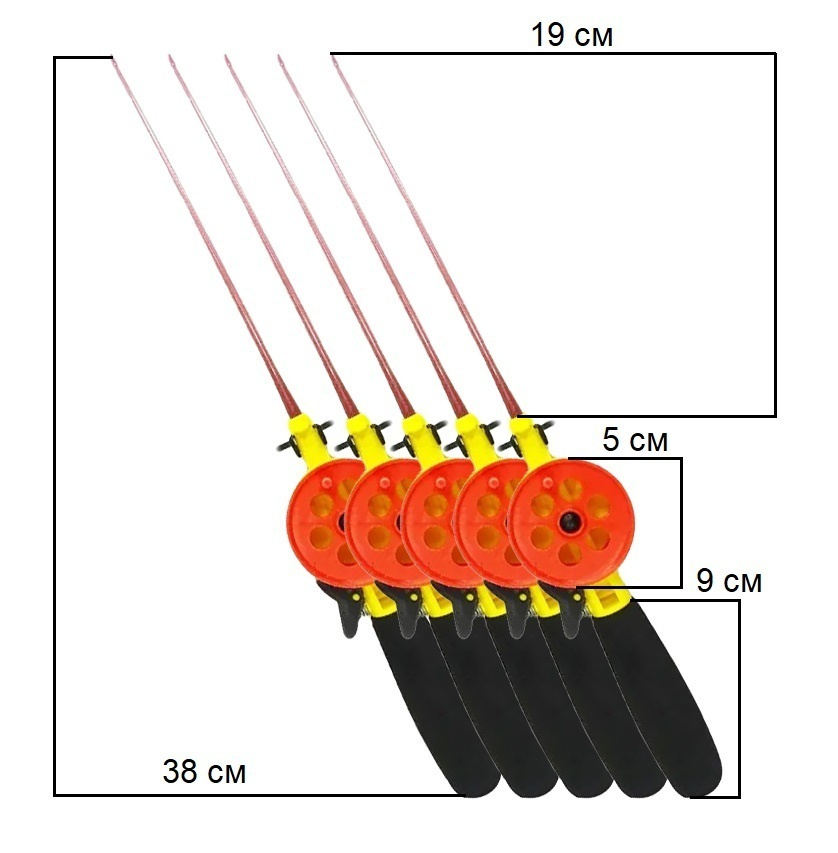 Набор складных удочек для зимней рыбалки ручка неопреновая 5 шт черный красный  #1