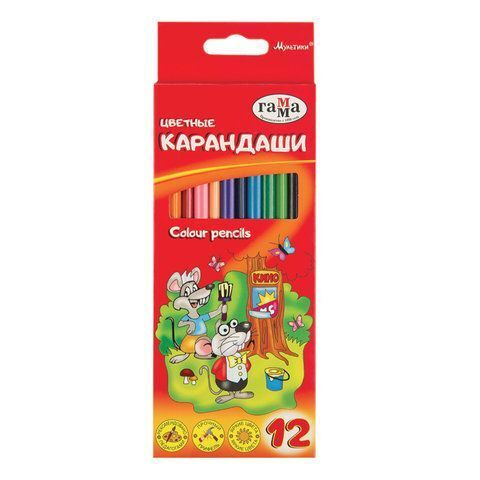 Карандаши цветные ГАММА "Мультики", 12 цветов, заточенные, трехгранные, картонная упаковка, 6 упаковок #1