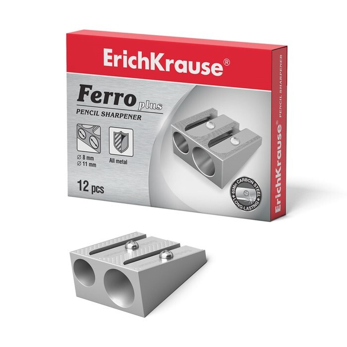 Точилка металлическая 2 отверстия Erich Krause FERRO PLUS, алюминий, отверстия диаметром 8 мм и 11 мм #1