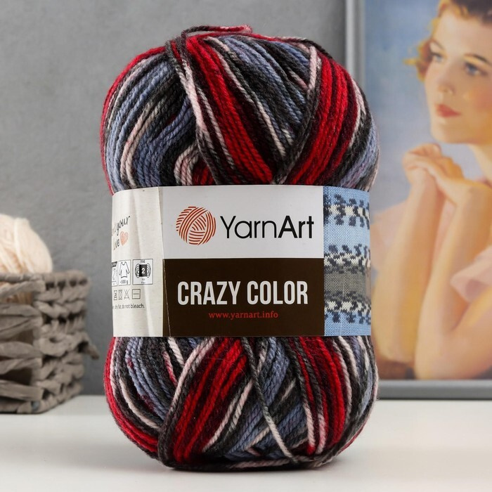 Пряжа для вязания YarnArt "Crazy color" 25% шерсть, 75% акрил 260м/100гр, 164 принт  #1