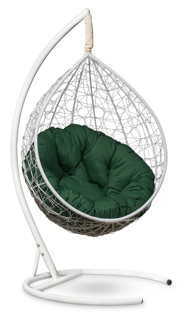 Подвесное кресло-кокон SEVILLA VERDE белый + каркас (зеленая подушка)  #1