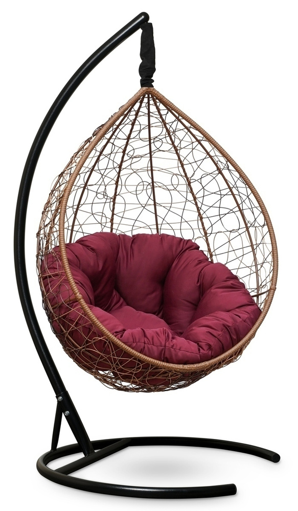 Подвесное кресло-кокон SEVILLA VERDE горячий шоколад + каркас (бордовая подушка)  #1