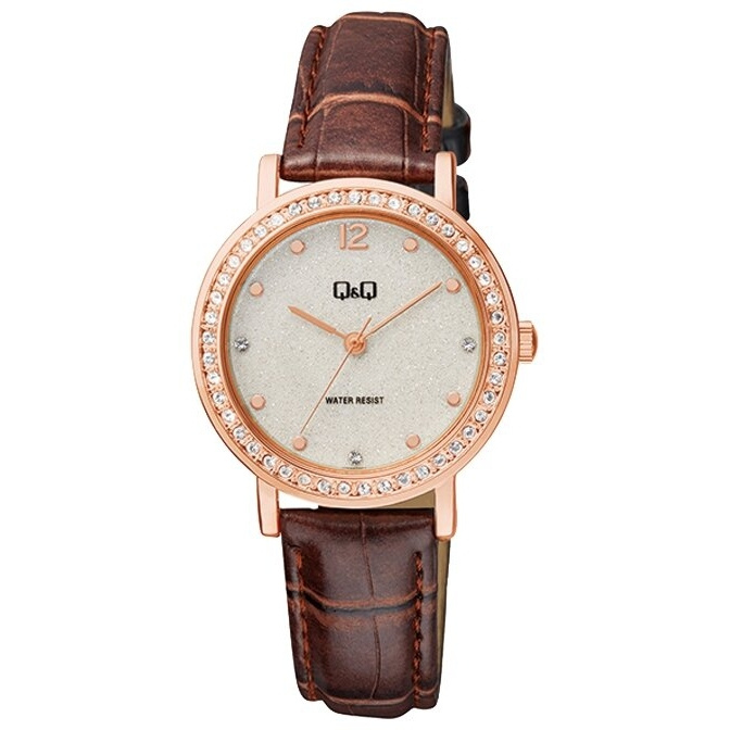 Q&Q QB45-111 женские наручные часы на кожаном ремешке со стразами  #1