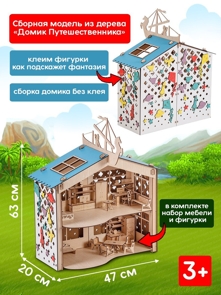 Кукольный домик с мебелью цветной "Дом Путешественника" (мебель,дерево)  #1