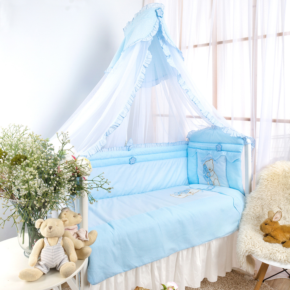Комплект в кроватку для новорожденного Золотой Гусь Сабина с бортиками 7 предметов, хлопок, бязь с балдахином #1