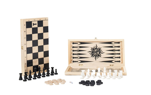 Игра 3 в 1 малая с походными пластмассовыми шахматами (нарды,шахматы,шашки) "Классика" (400*200*40)  #1