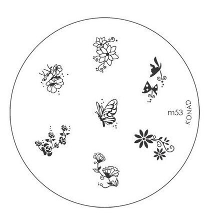 Konad, пластина (диск) для стемпинга M53 бабочки цветы #1