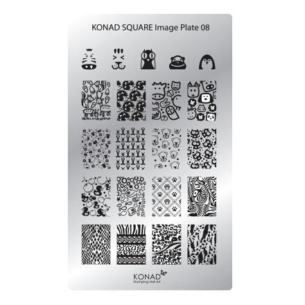 Konad, Пластина для стемпинга Square Image Plate 08 мультяшные животные рыбки абстракция  #1